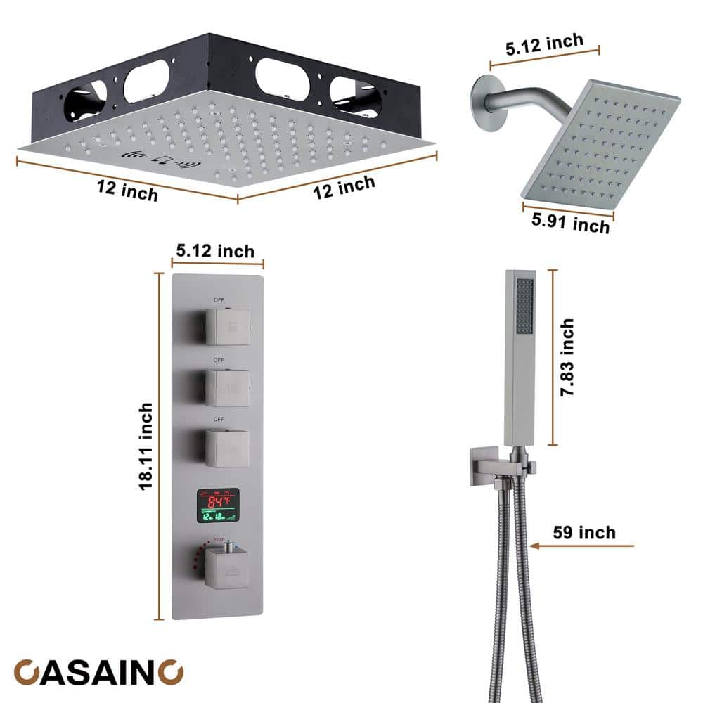 Brushed Nickel Dual Shower Head System with LED and Bluetooth