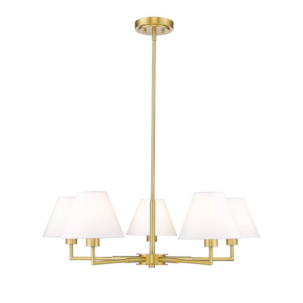 Leila 5-Light Luxe Gold Chandelier with White Linen Fabric Shades