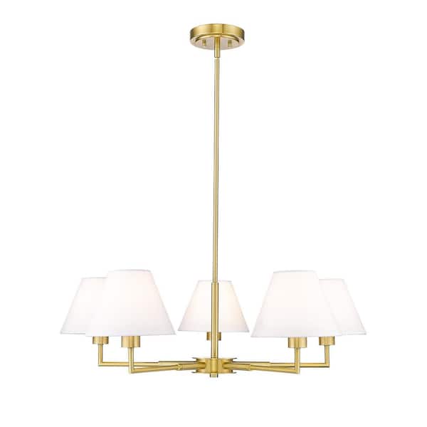 Unbranded Leila 5-Light Luxe Gold Chandelier with White Linen Fabric Shades