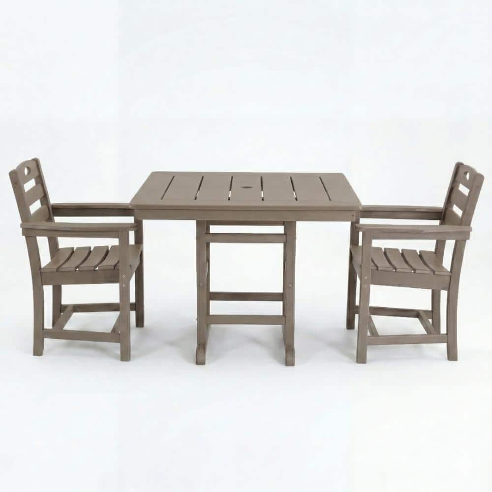 HDPE 3-Piece Outdoor Patio Dining Set with Square Table & 2 Armchairs, Brown All-Weather Bistro Set for Balcony & Garden price history on PriceWatchPro