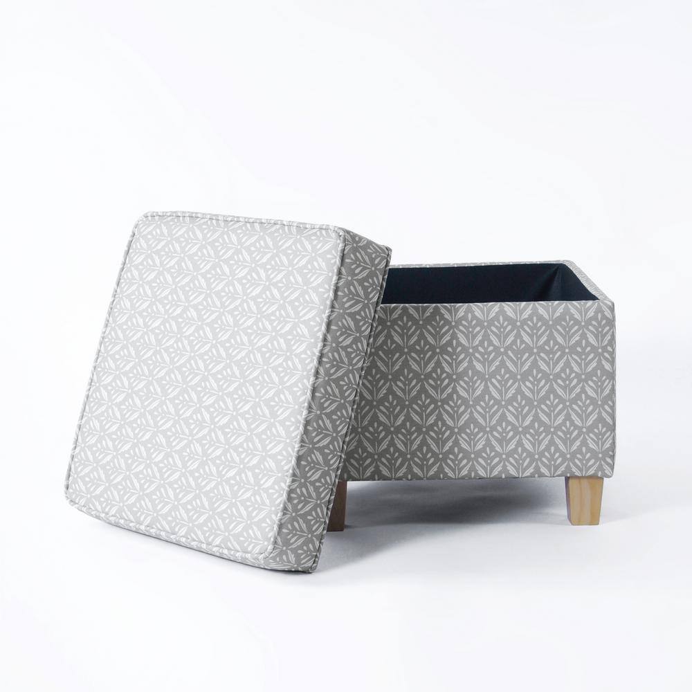 Light Gray Tufted Fabric Square Storage Ottoman with Wood Legs