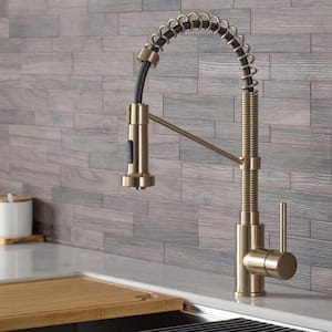 Bolden Single Handle Pull-Down Kitchen Faucet and Purita Beverage Faucet in Spot Free Antique Champagne Bronze Finish