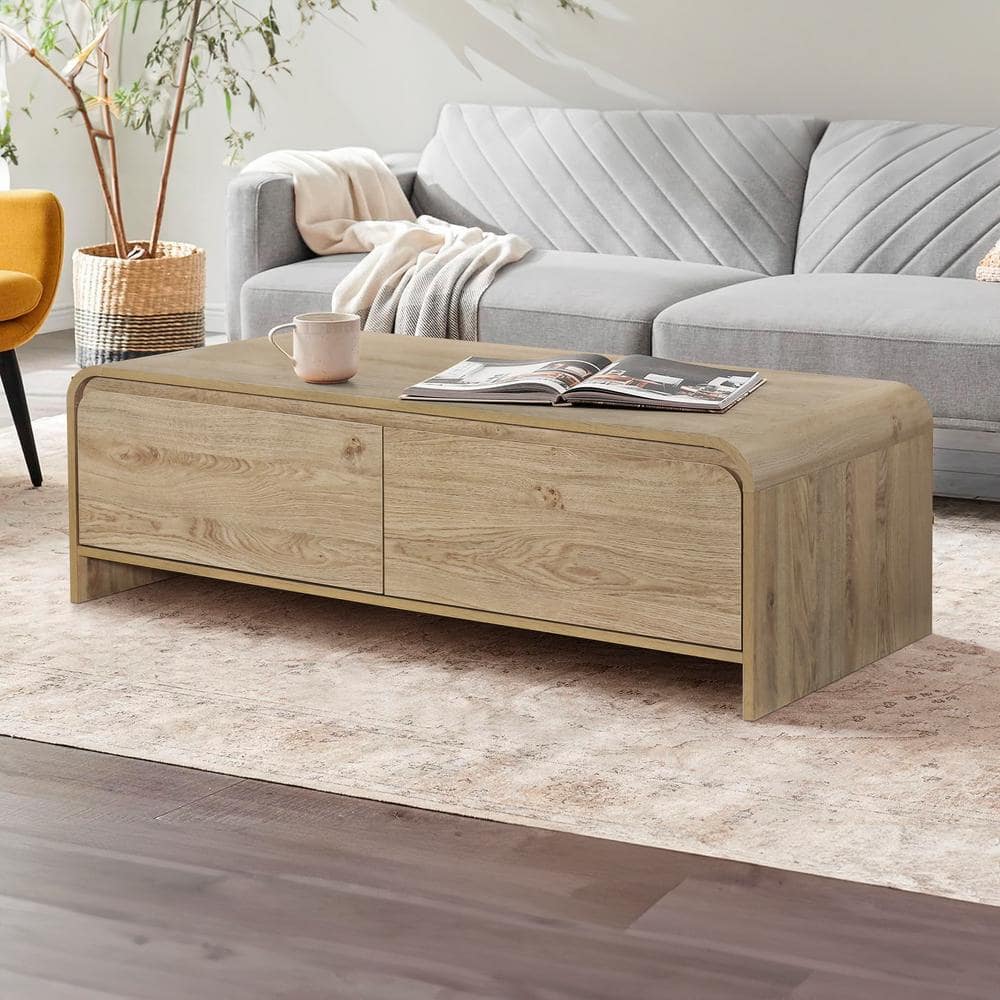 Mara 47" Natural Beige Wood Coffee Table with Storage