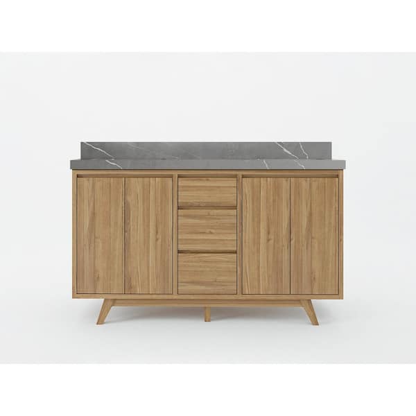Willow Collections Madison Teak 60 in. W x 22 in. D x 36 in. H Double Sink Bath Vanity in Golden Teak with 2 in. Piatra Quartz Top
