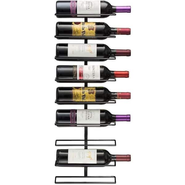 28 in. H x 10.25 in. W x 3 in. D 9-Bottle Black Metal Wall-Mounted Wine Rack with 3.5 in. H Each Tier, Include 2 Screws