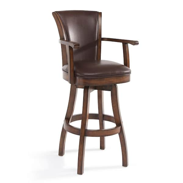 HomeRoots Charlie 30 in. Brown High Back Wood Bar Stool with Faux ...