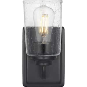 Evangeline 4.5 in. 1-Light Matte Black Indoor Wall Farmhouse Sconce with Clear Seeded Glass Shade