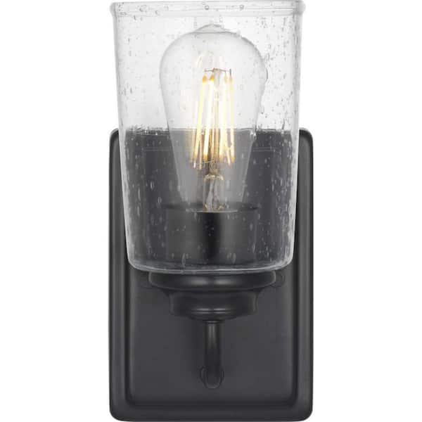 Evangeline 4.5 in. 1-Light Matte Black Indoor Wall Farmhouse Sconce with Clear Seeded Glass Shade