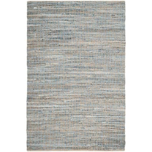 Cape Cod Natural/Blue 6 ft. x 9 ft. Striped Distressed Area Rug