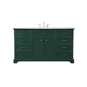 Simply Living 60 in. W x 21.5 in. D x 35 in. H Bath Vanity in Green with Carrara White Marble Top