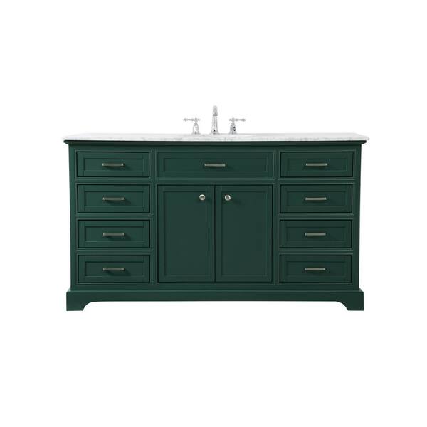 Unbranded Simply Living 60 in. W x 21.5 in. D x 35 in. H Bath Vanity in Green with Carrara White Marble Top