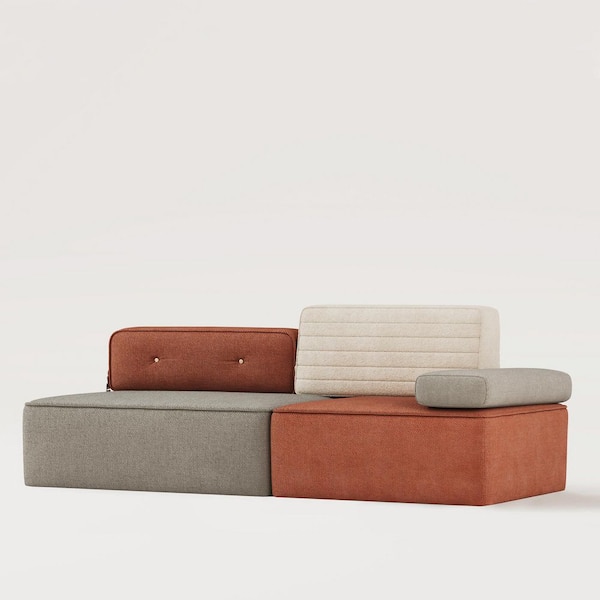 79.9 in. Armless Fabric Rectangle Sofa 35.4 in. Depth Gray/Orange/Beige