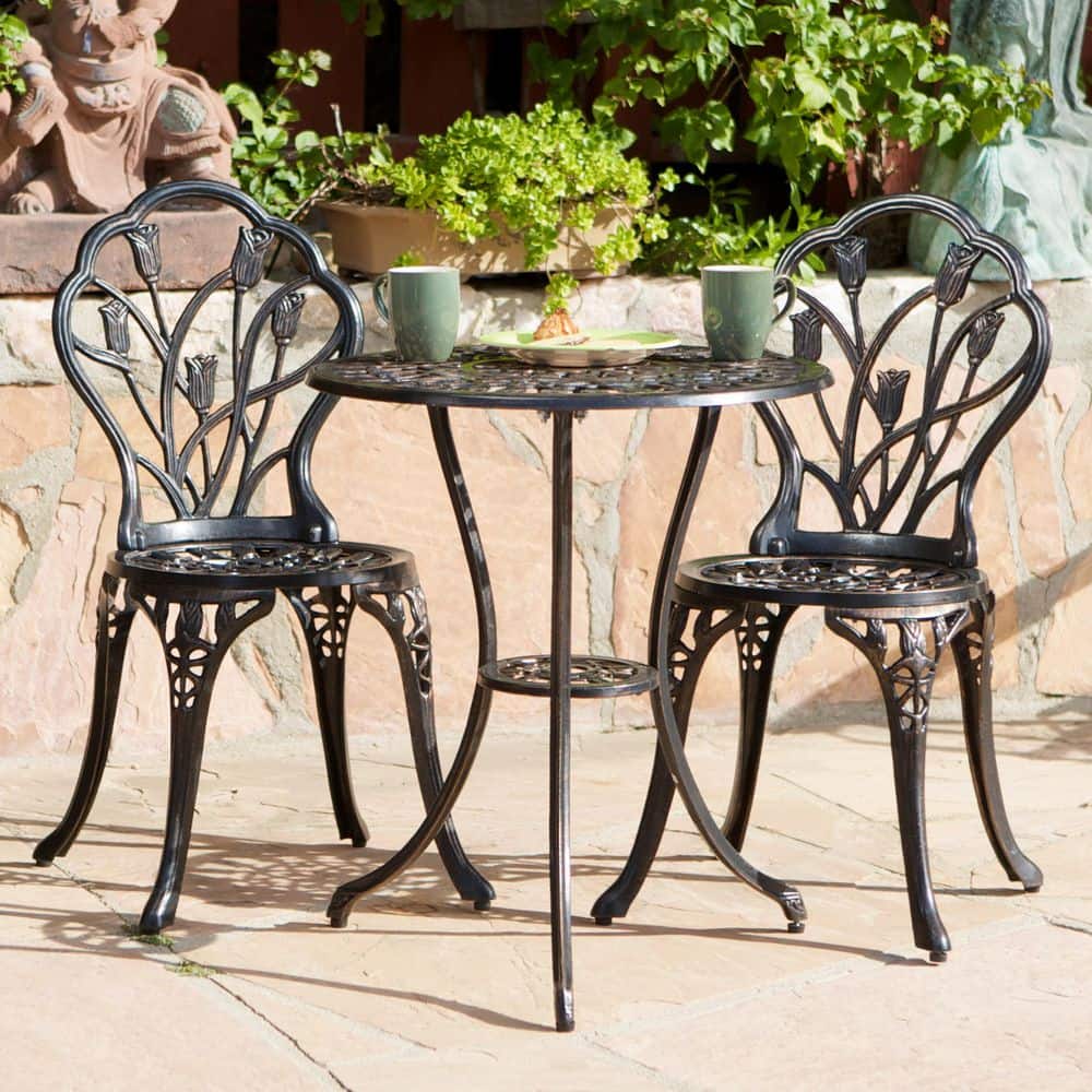 3-Pieces Aluminum Outdoor Bistro Set-Outdoor Patio Table and 2-Chairs, Vint
