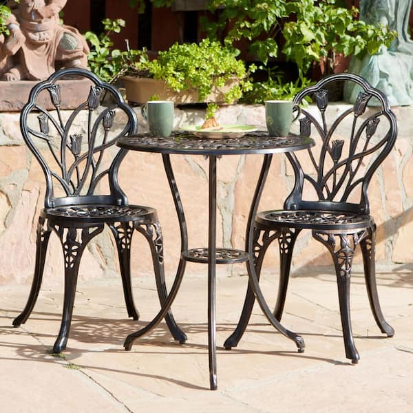 BOPOREA MEGO LLC 3-Pieces Aluminum Outdoor Bistro Set-Outdoor Patio Table and 2-Chairs, Vintage Design