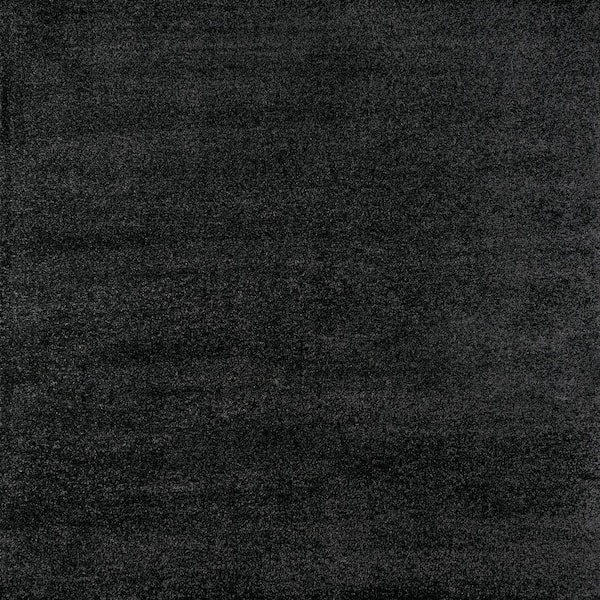 Haze Solid Low-Pile Black 9 ft. Square Area Rug
