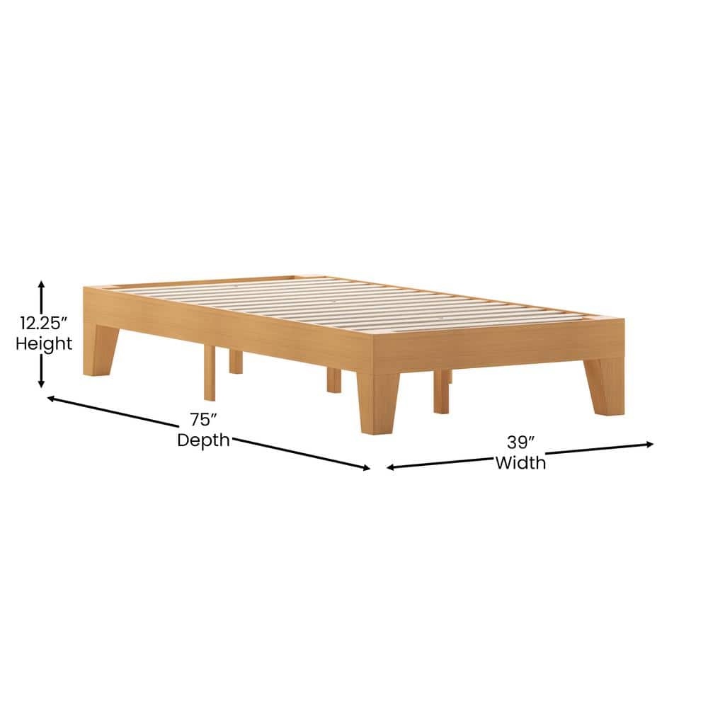 Natural Twin Wood Platform Bed with Slats