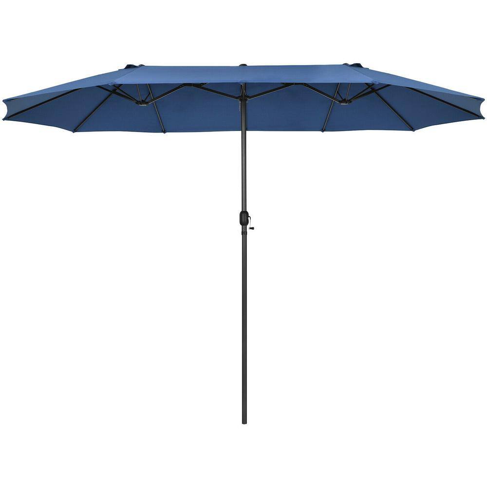 WELLFOR 15 ft. Market Double-Sided Patio Umbrella with Hand-Crank ...