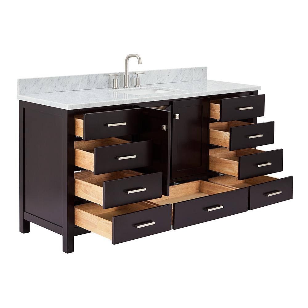 Espresso Solid Wood and Marble Single Basin Vanity Set