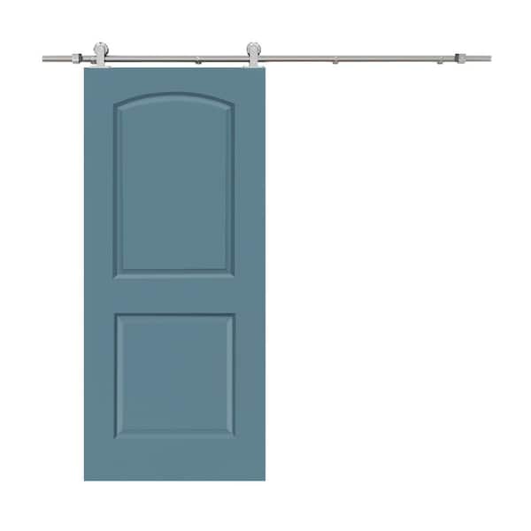 CALHOME 30 in. x 80 in. Dignity Blue Stained Composite MDF 2-Panel Round Top Interior Sliding Barn Door with Hardware Kit