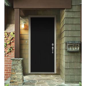 36 in. x 80 in. 6-Panel Black Painted Steel Prehung Right-Hand Outswing Front Door w/Brickmould