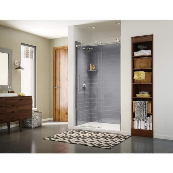 Utile Metro 32 in. x 48 in. x 83.5 in. Alcove Shower Stall in Ash Grey with Center Drain Base in White