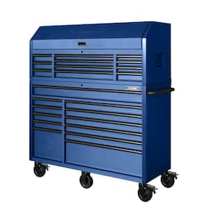 56 in. W x 22 in. D Heavy Duty 23-Drawer Combination Rolling Tool Chest and Top Tool Cabinet Set in Matte Blue