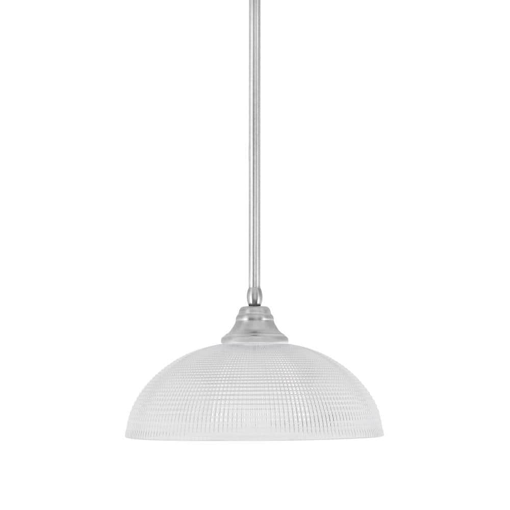 Sparta 100-Watt 1 Light Brushed Nickel Shaded Pendant Light with 13 in. Cle