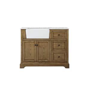Timeless Home 42 in. W x 22 in. D x 34.75 in. H Single Bathroom Vanity Side Cabinet in Driftwood with White Marble Top