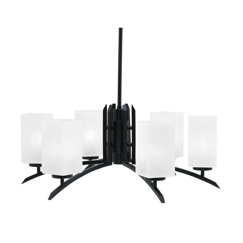 Siena 6-Light Matte Black Chandelier, Round Chandelier with White Marble Gl