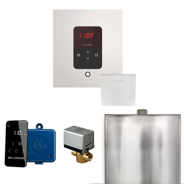 Mr. Steam Basic Butler Steam Shower Control Package with Square iTempo Control and Linear Steamhead in White