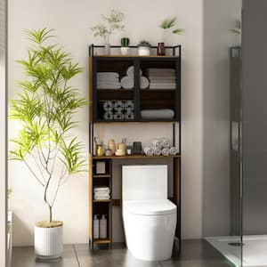 31.5 in. W x 70.9 in. H x 9.8 in. D Brown Over The Toilet Storage with Metal Mesh Doors and Adjustable Shelves