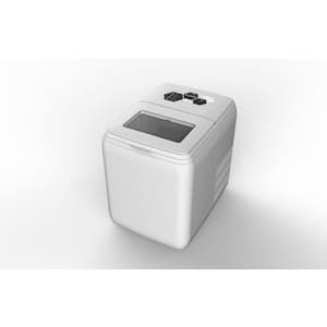 14 in. W 44 lb. Portable Ice Maker Home Use Outdoor Use Ice Maker in White with Ice Scoop & Removable Ice Basket