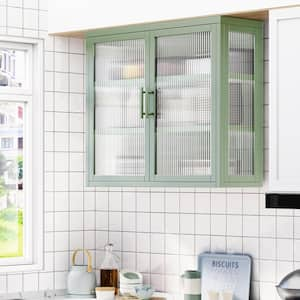 Retro Style 27.6 in. W x 9.1 in. D x 23.6 in. H Bathroom Storage Wall Cabinet with Haze Double Glass Door in Mint Green