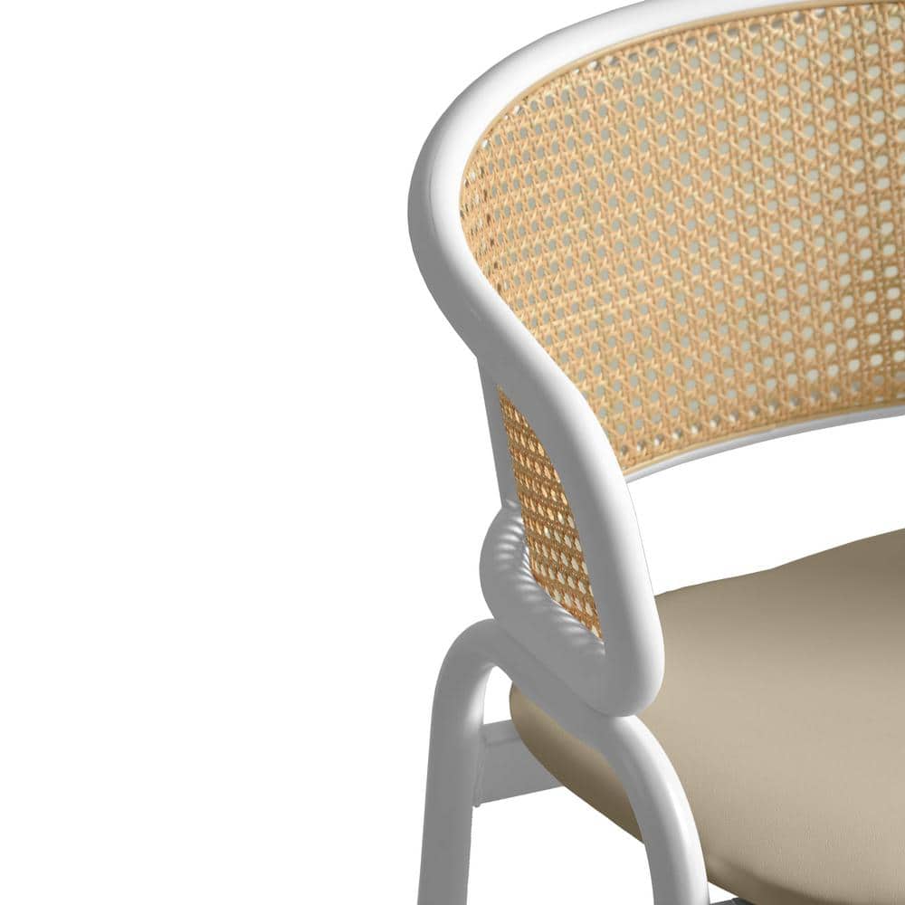 Taupe Leather Upholstered Arm Chair with White Metal Frame