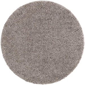 Madison Shag Plain 7 ft. 10 in. x 7 ft. 10 in. Modern Solid Grey Round Area Rug