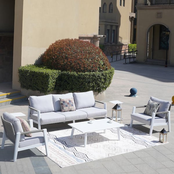 moda furnishings Camorra White 6-Piece Aluminum Patio Conversation Sofa Set With Gray Cushions