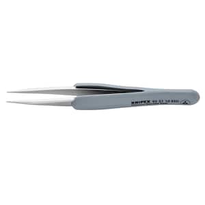 5.25 in. Premium Stainless Steel Precision Tweezers-Pointed Tips-ESD Rubber Handles