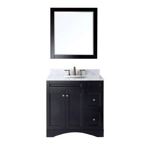Elise 36 in. W Bath Vanity in Espresso with Marble Vanity Top in White with Round Basin and Mirror