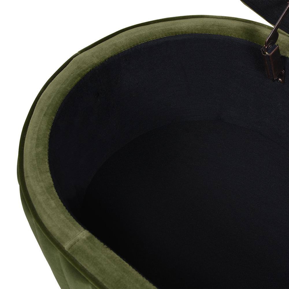Olive Green Velvet Storage Bench with Gold Legs