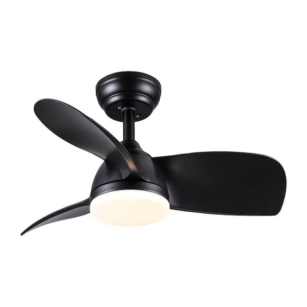 Etokfoks 28 In Intergrated LED Ceiling Fan Lighting with Black ABS Blade