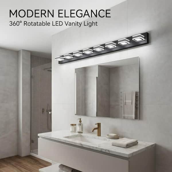52 in. 8 Light Modern black Vanity Light Fixture Bathroom Over Mirror Wall Lights with Iron Acrylic Minimalist Design