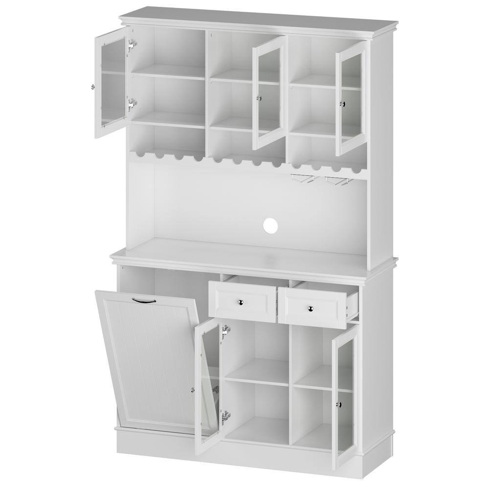 FUFU&GAGA White Wood 47.3 in. W Hutch and Buffet Kitchen Wine Rack Storage With