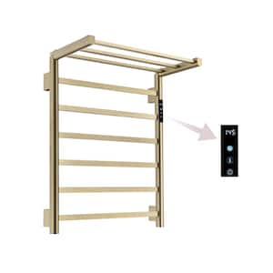 6-Bar Plug-In/Hardwired Wall Mounted Waterproof Electric Towel Warmer Rack in Gold with Timed Heating