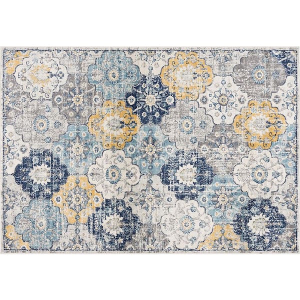 Blue 2 x 3 ft. Woven Floral Rectangle Indoor Area Rug