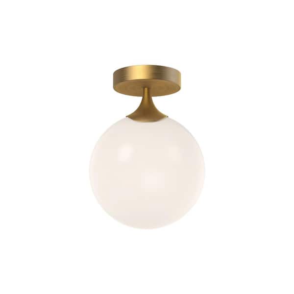 Nouveau 8 in. 1 Light 40-Watt Aged Gold/Opal Matte Glass Flush Mount