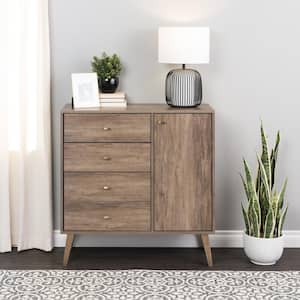 Milo Mid Century Modern 4-Drawer Drifted Gray Chest of Drawers with Door 37.75 in. H x 37.5 in. W x 16 in. D