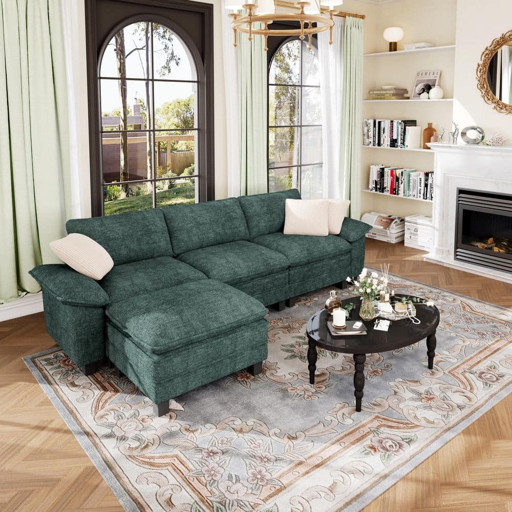 PHI VILLA Flared Arm 4-Seat Chenille Modular Sectional