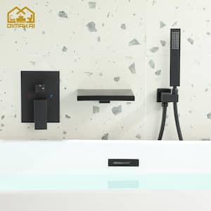 1-Spray Patterns Single Handle Wall Mount Roman Tub Faucet with Handheld Shower in Black（Valve Included）