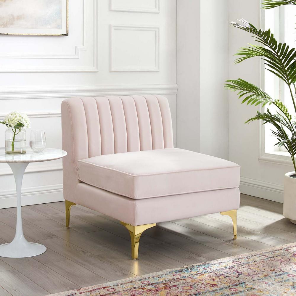 Triumph Channel Tufted Pink Velvet Armless Lounge Chair