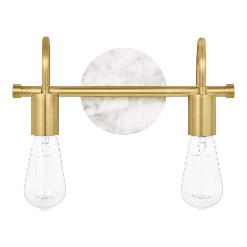 Gold and Faux Marble 12.5in Dimmable Metal Bathroom Vanity Light Fixture